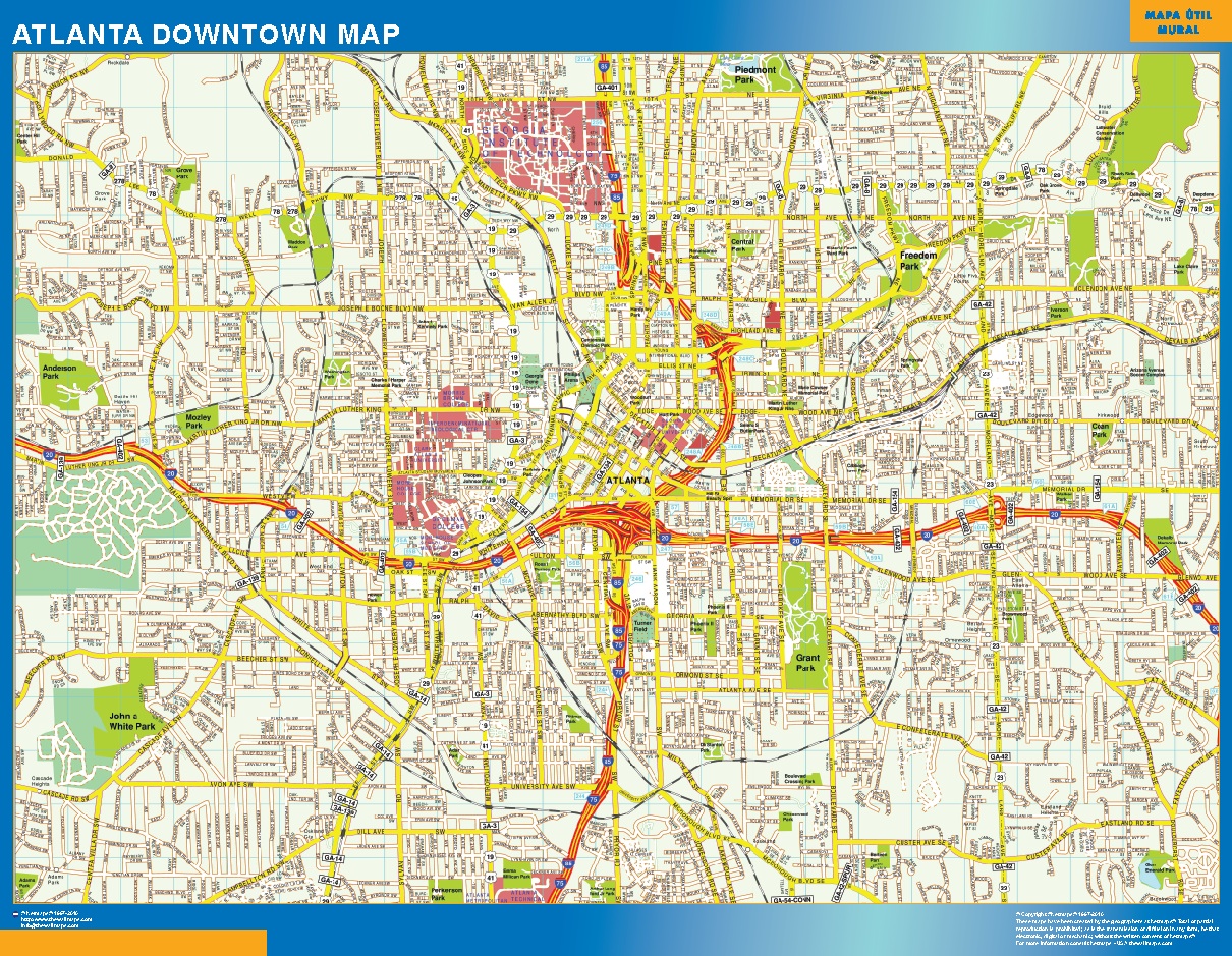 Atlanta Downtown Wall Map By Map Resources Mapsales | Images and Photos ...